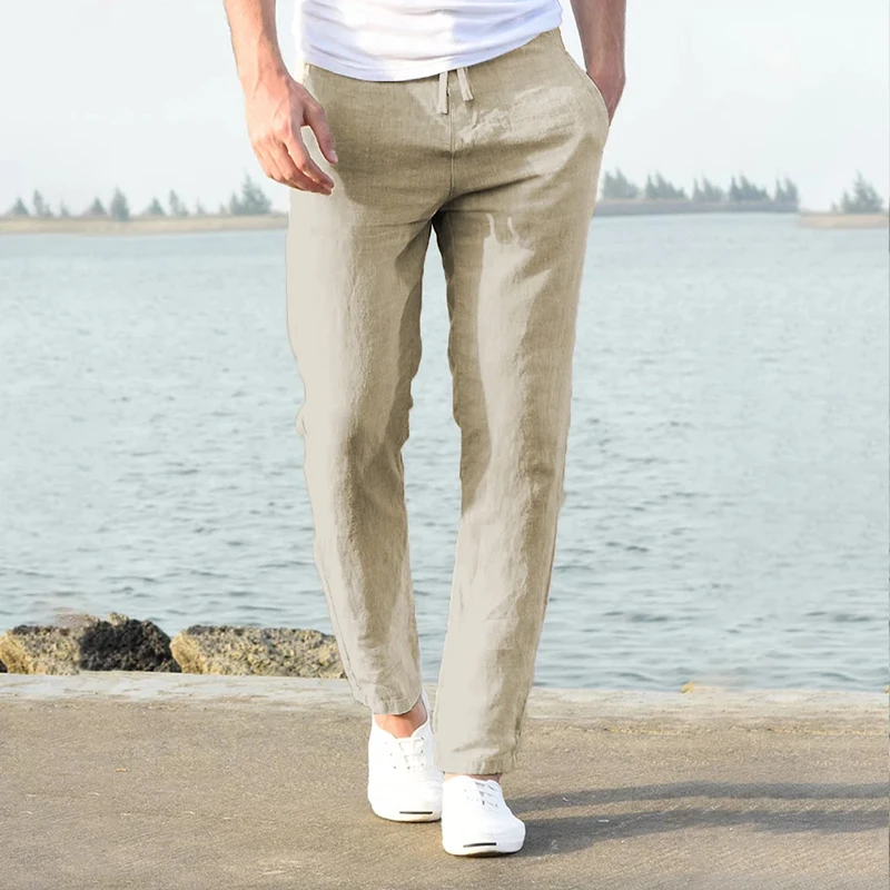 속건성 스트레치 팬츠 (남성용) 8 남성용 코튼 리넨 바지, 통기성 단색 리넨 바지, 피트니스 스트리트웨어 S-3XL, 가을 신상, 인기 판매