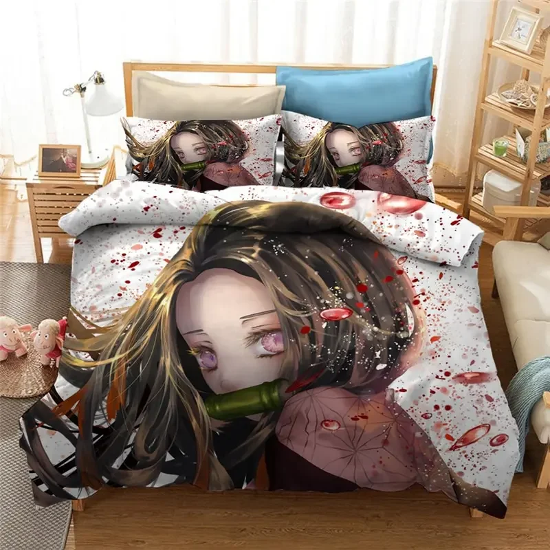 Anime Demon Slayer Duvet Cover Pillowcase 3D Printed Bedding Set Double Twin Full Queen King Adult Kids Bedclothes Quilt Cover 6