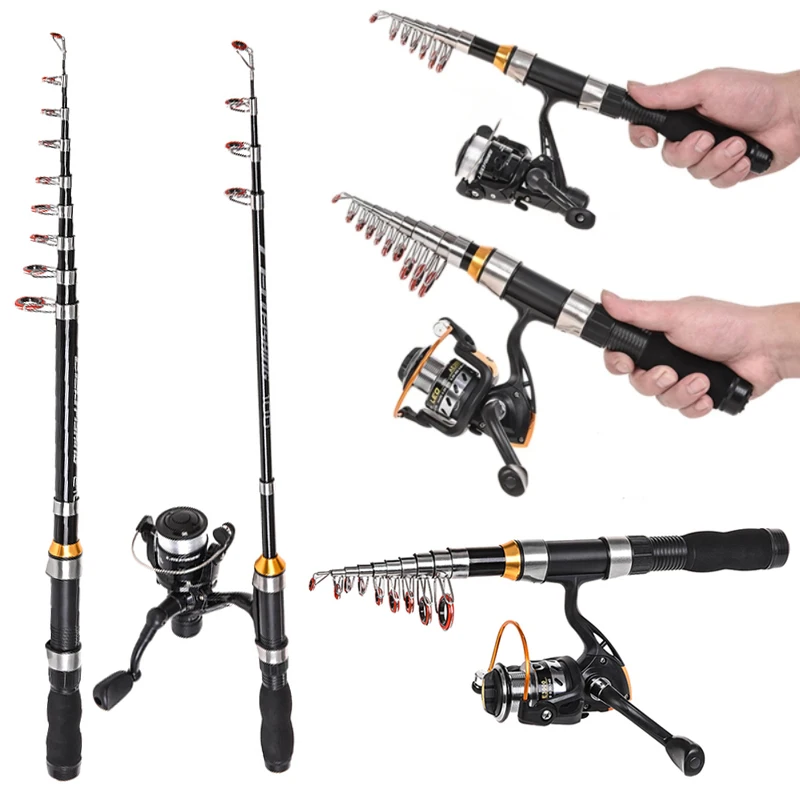 Portable Sea Fishing Rod Pole Carbon Fiber 1.8/2.1/2.4/2.7/3.0m Telescopic  Spinning Reel Fish Tackle Fishing Rods Accessories