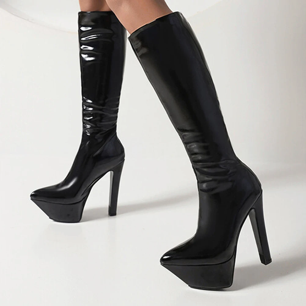 

Platform Boots For Women Pointed Toe Fashion Knee High Med Calf Boots Shoes Super High Heels Sexy Brand 2022 Autumn Winter New