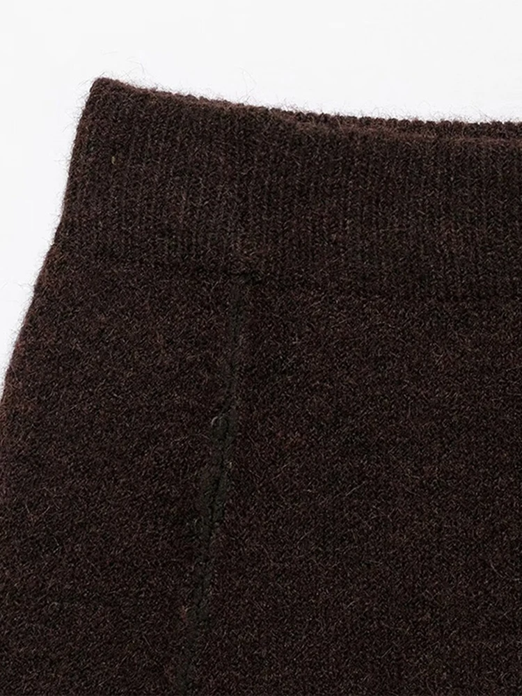 Elegant Brown Skirt Suits Knitted O-Neck Long Sleeve Metal Button Cardigan High Waist A-line Mini Skirts 2025 Spring Lady Outfit