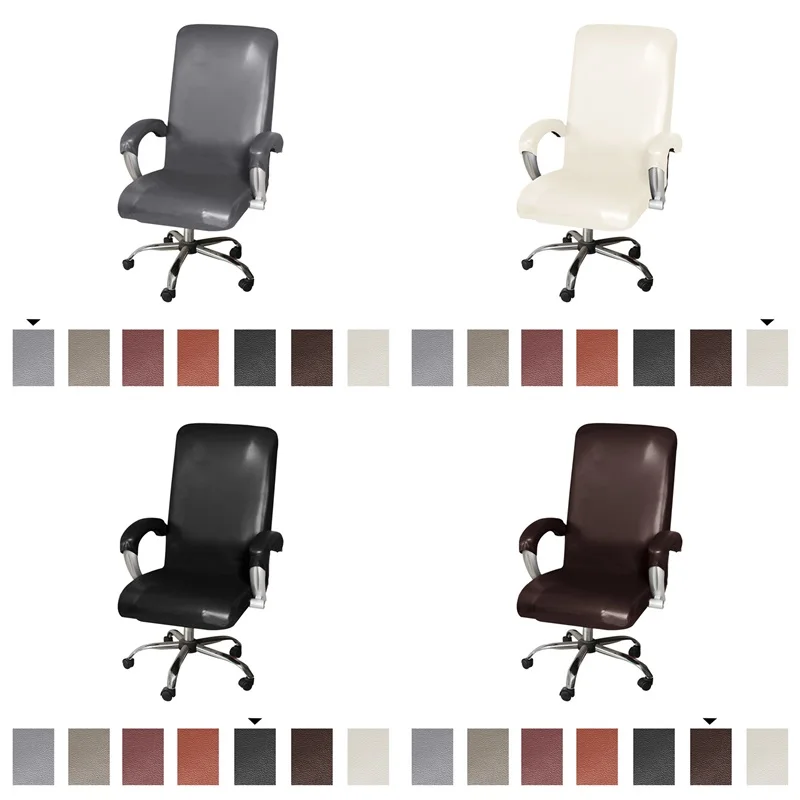 1pc Pu Leather Chair Cover Waterproof Solid Color Anti-dirt Seat Slipcover Computer Armchair Chair Case for Gaming Room Office