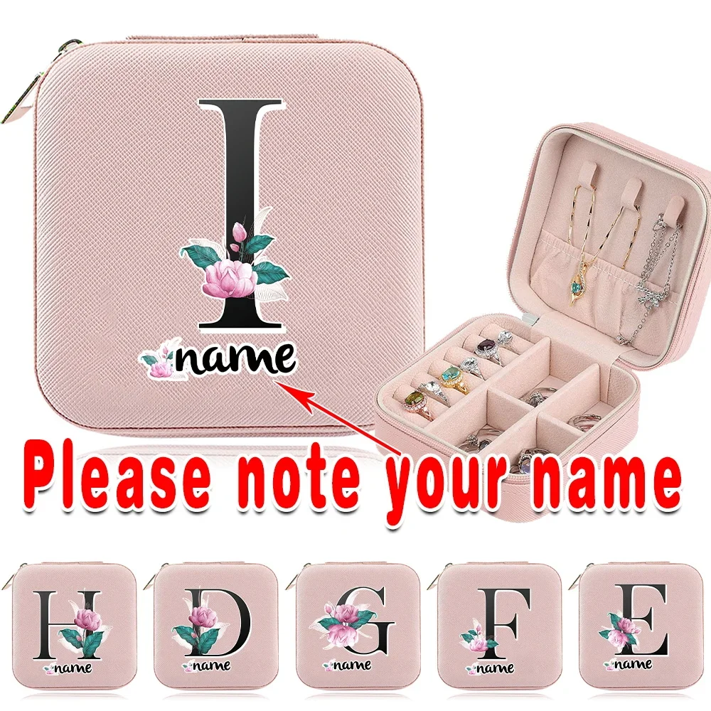 Customize Any Name Jewelry Box Mini Portable Travel Jewelry Case Earring Necklace Ring Display Jewels Organizer PU Storage Boxes