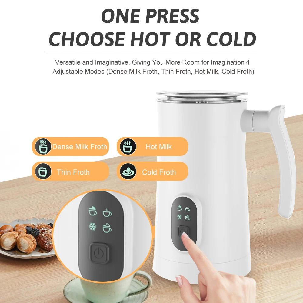 Electric Milk Frother Stainless Steel Hot Cold Milk Foamer 400W Non-Stick Interior 350ml Automatic Coffee Mixer for Cappuccino 4