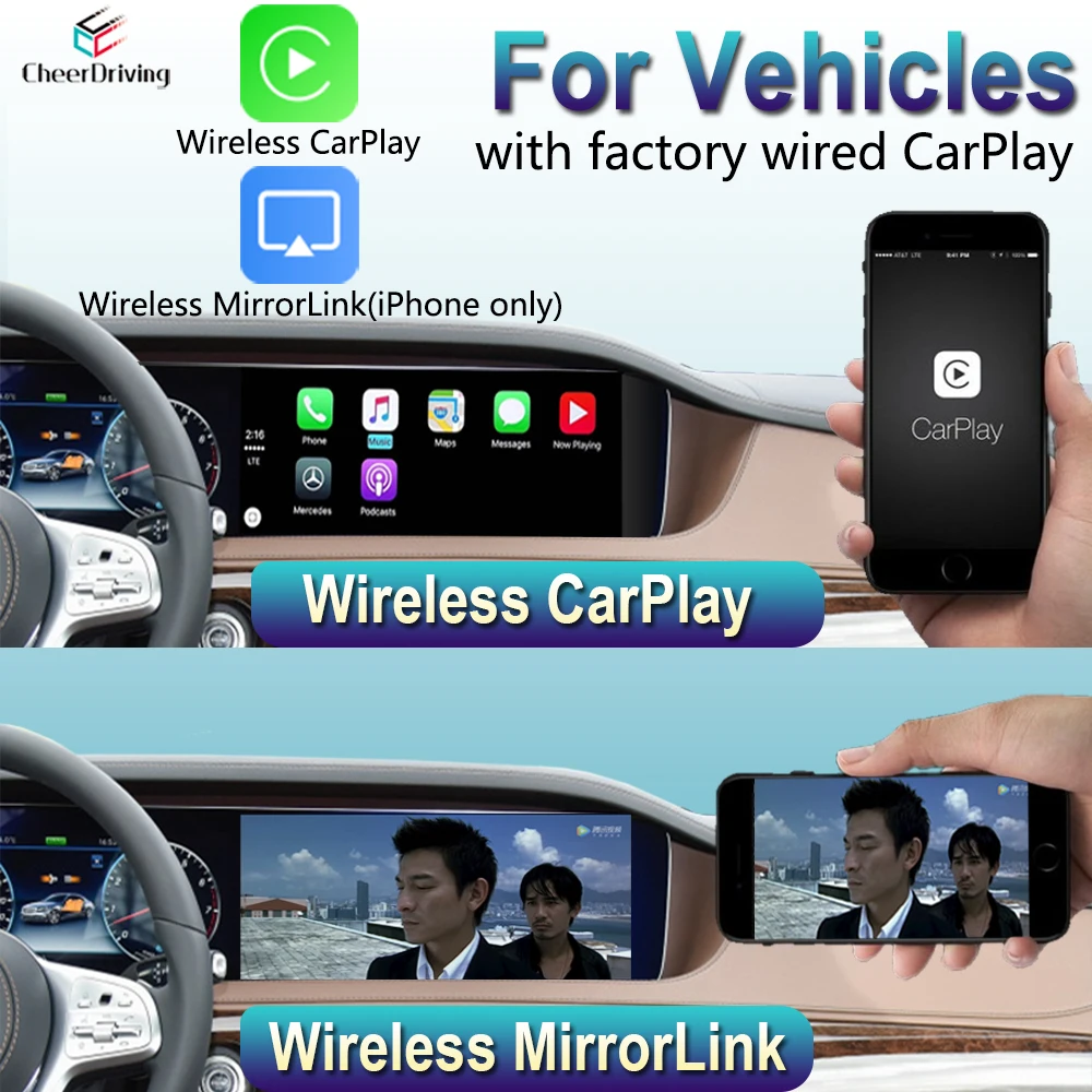 CheerDriving Apple CarPlay беспроводная ТВ-приставка переходник для зеркала Mercedes Volkswagen Ford Audi