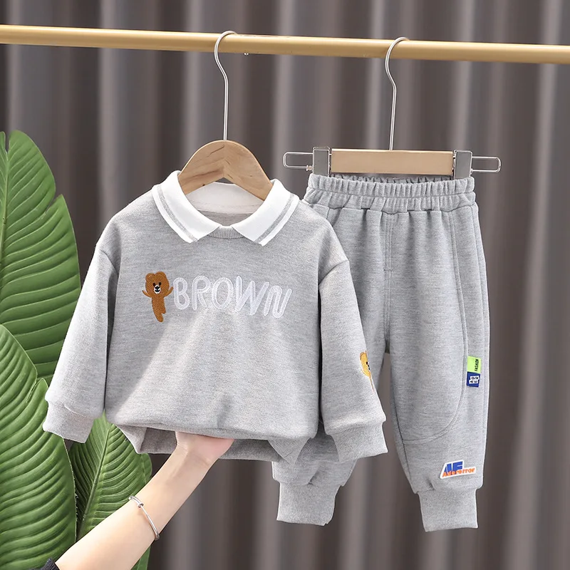 

Cartoon Embroidery Toddler and Baby Boys Fleece Hoodie + Sweatpant Sets Kids Tracksuit 2 Pieces Clothing Spring Autumn 1-5 Years
