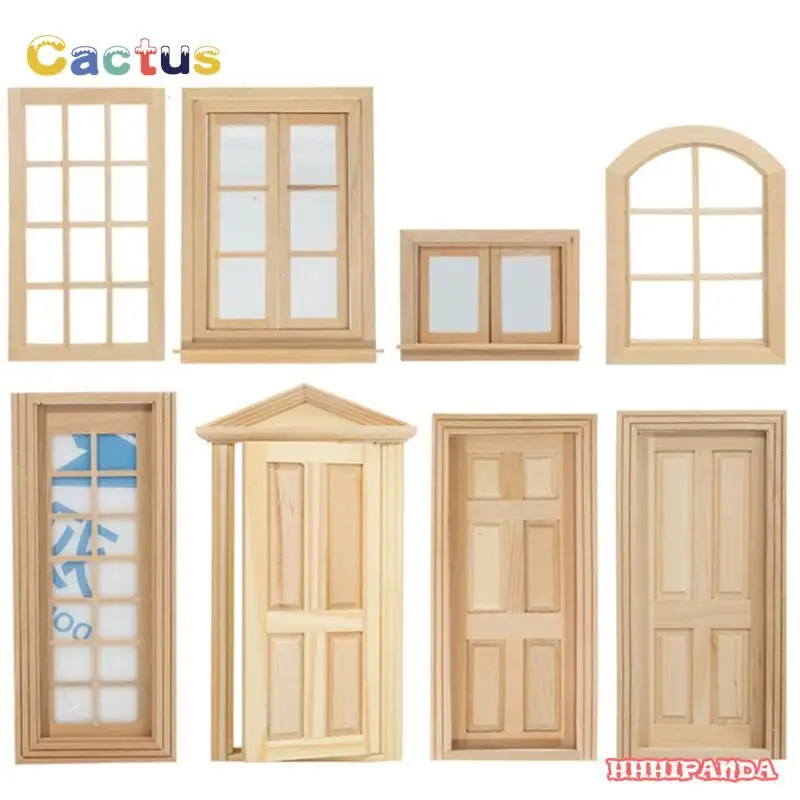 Multi Styles Dollhouse Miniature Wood External Single Door Wooden Window Frame DIY Accessories  Doll House Furniture Toys