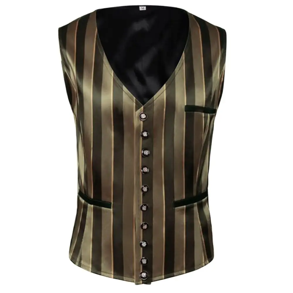 

Mens Vintage Renaissance Victorian Suit Vest Men Steampunk Gothic Medieval Striped Sleeveless Waistcoat Party Halloween Costumes