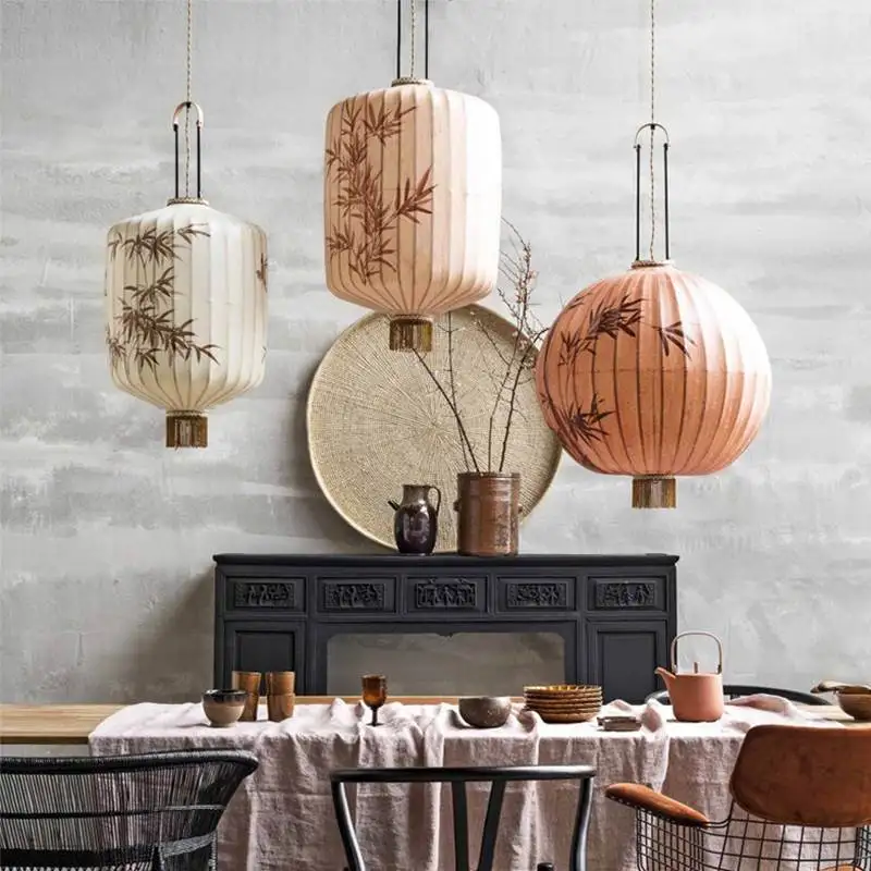 

Restaurant Decoration Classical Lantern Pendant Lights Home Decoration Fabric Lighting Fixtures Indoor Lighting Hanging Lamps