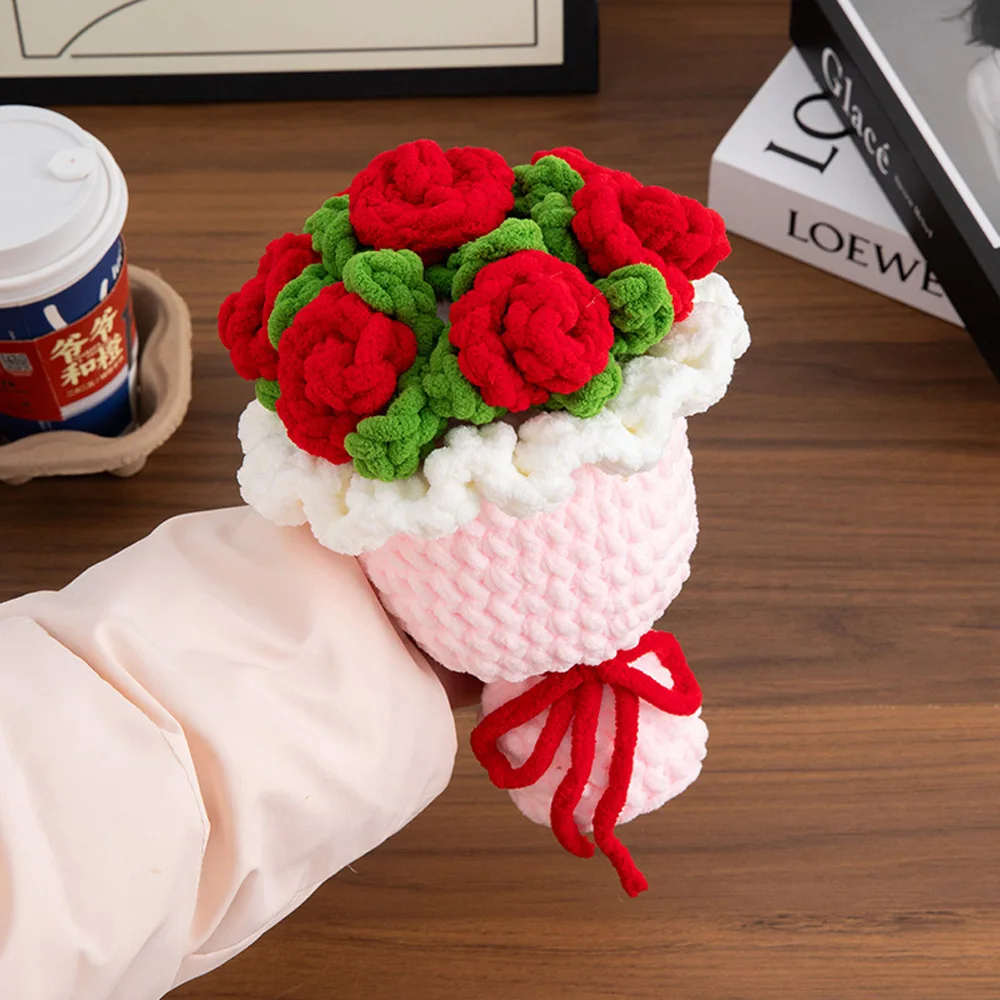 1 Stück Gehäkelter Blumenstrauß Handgemachte Rose & Sonnenblume Künstliche Blume Romantisches Geschenk für Valentinstag/Muttertag Heimdekoration – Detail 6