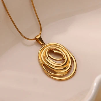 Pendant Necklace Stainless Steel Gold Round Chain Women Jewelry