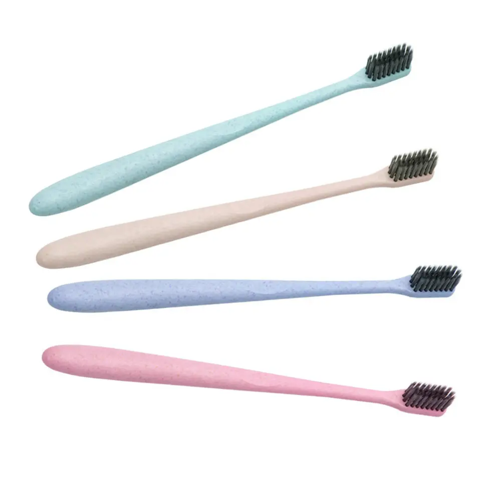 4Pcs 대나무 숯 칫솔 밀짚 생분해성 손잡이 부드러운 부드러운 강모 구강 관리 여행 필수 건강
