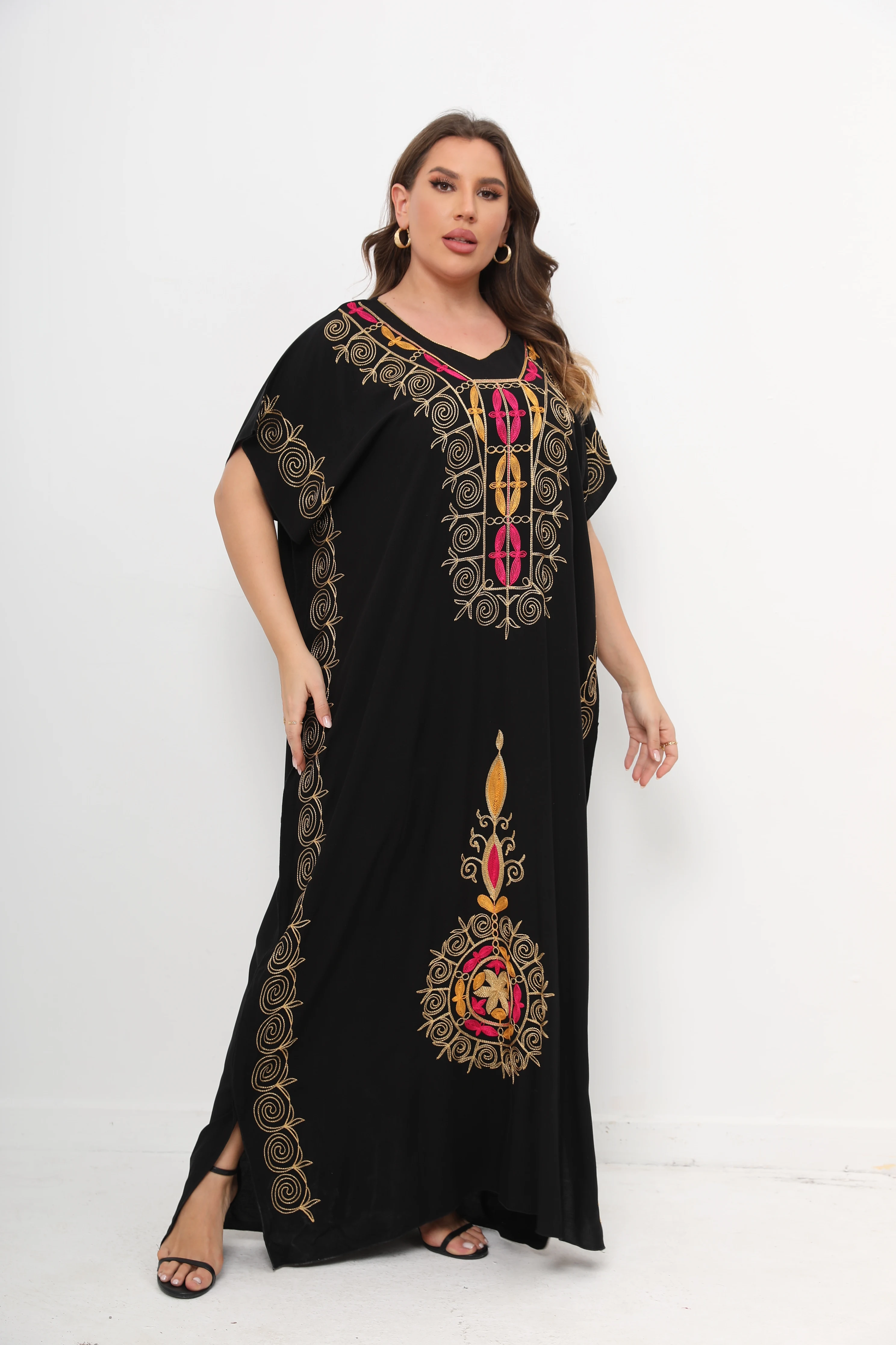 New Summer African 100% Cotton Abaya O-neck Jilbab Short Sleeve Loose Style Dashiki Kaftan Dubai Stripe Lady Dresses Plus Size