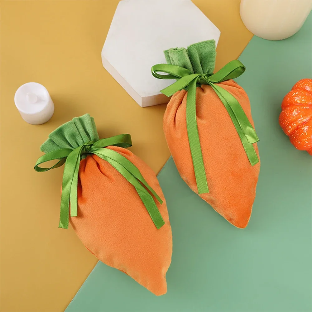 1Pcs Easter Carrot Gift Bags Velvet Carrot Drawstring Bags Easter Candy Cookie Packaging for Kids Easter Decoration 2025