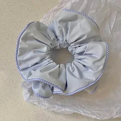 Vintage Light Blue & Yellow Scrunchie with Blue Striped Edge - Cute Hair Accessory for Women and Girls, Perfect for Daily Styling & Gifts (Blue)