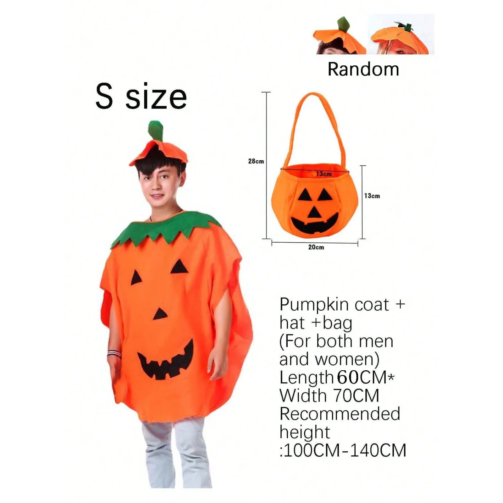 3pcs/set Halloween Pumpkin Costume, including clothes, hat, and handbag, suitable for makeup performances, party events,