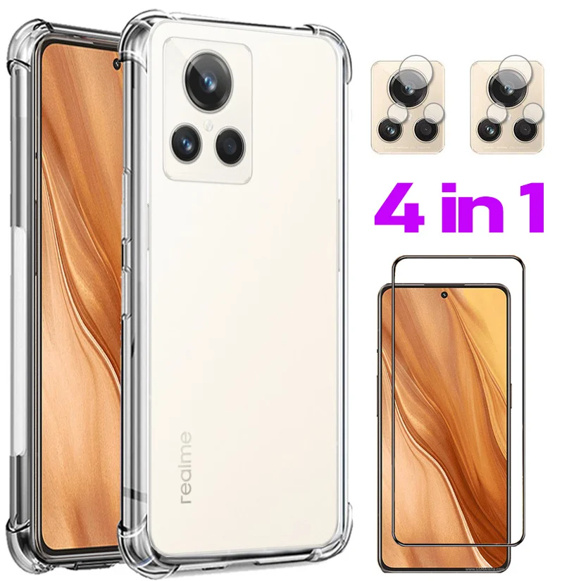 Cover Realme Gt 2 Master Explorer Edition Custodia Silicone + Vetro Temperato, Realmi Gt 2 Master Explorer Edition Airbag Custodia Trasparente Realme 
