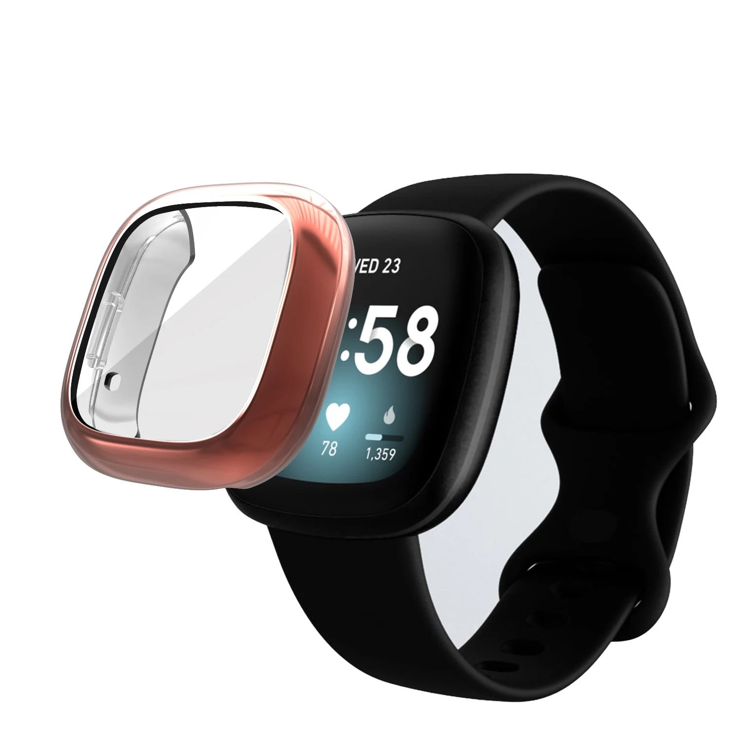 Estojo protetor para Fitbit Versa 3, TPU macio, protetor de tela cheia, capa para Fitbit Sense, relógio inteligente Versa3, pára-choques, chapeamento Shell