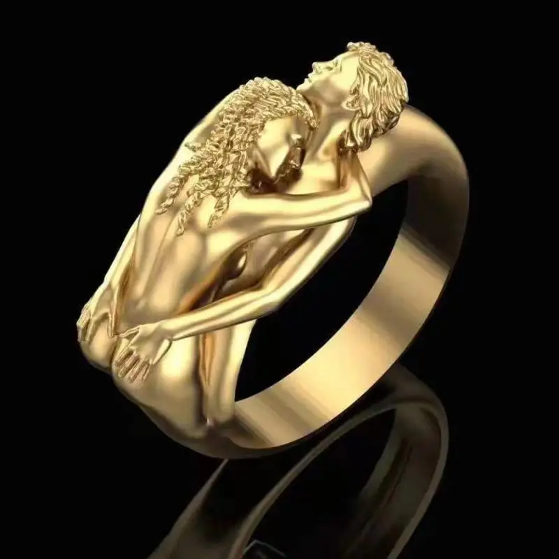 Personality Gold Color Adam And Eve Lover'S Rings For Men And Women'S Engagement Wedding Ring Adjustable Couple Rings Jewelry
