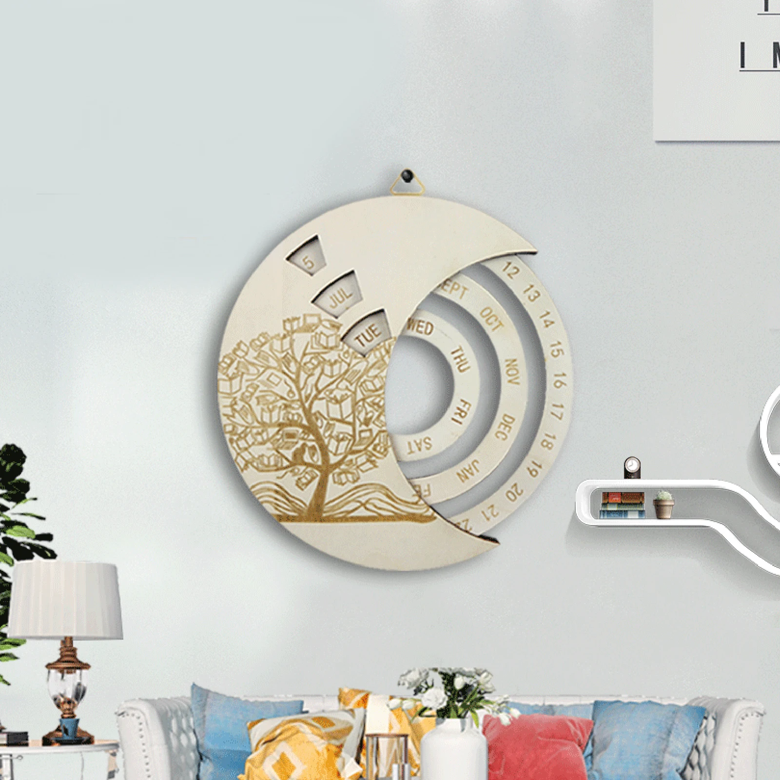 Perpetual Wooden Calendar Circular Rotation Calendar Rustic Wall Mount Daily Living Room Home School Office