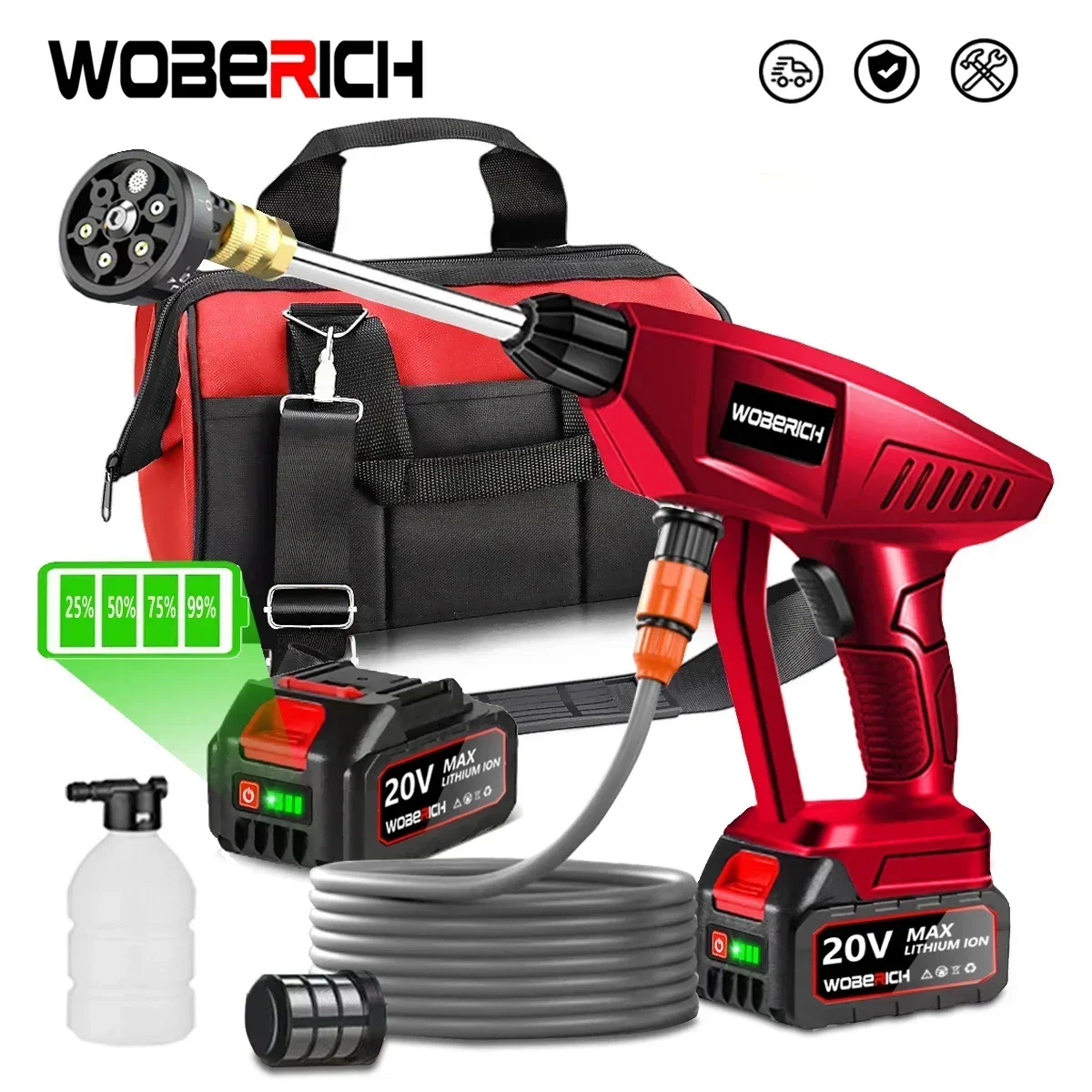 WOBERICH Red Cordless High Pressure Cleaner Washer Spray Water Gun Car Wash Cleaning Machine for Makita 18V Battery