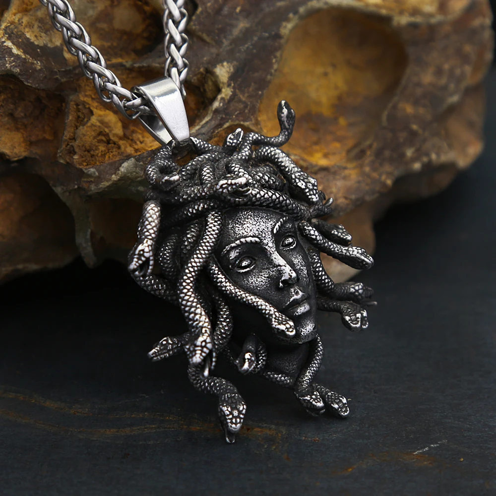 Fashion Medusa Stainless Steel Necklace For Men Unique Punk Snake Vintage Pendant Neclace Amulet Jewelry Gifts Dropshipping 3