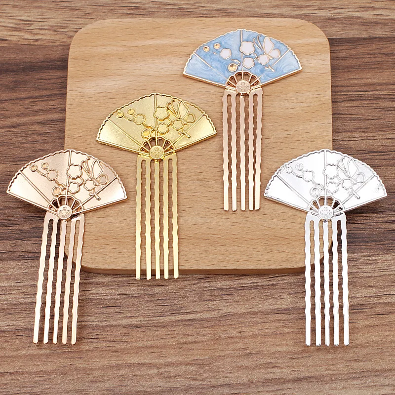 

10PCS 27x45mm Metal Alloy Fan Hair Combs Base Gold/ Silver Plated Flower Butterfly Hair Combs For Diy Jewelry Making Accessories
