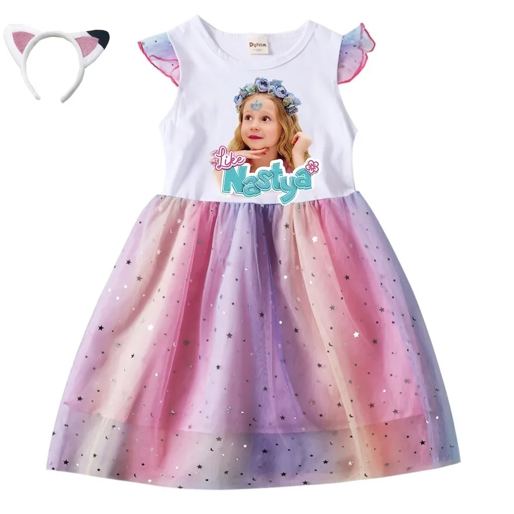 Dance Like Nastya Show Clothes Baby Girls Sleeveless Casual Dresses with Small Bag Kids Cartoon Wedding Party Princess Vestidos