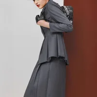 Autumn Winter Office Lady Elegant Two Piece Skirt Set Dress Elegant Workwear Gray Blazer+Pleated Skirt Outfits Fashionable - Image 5