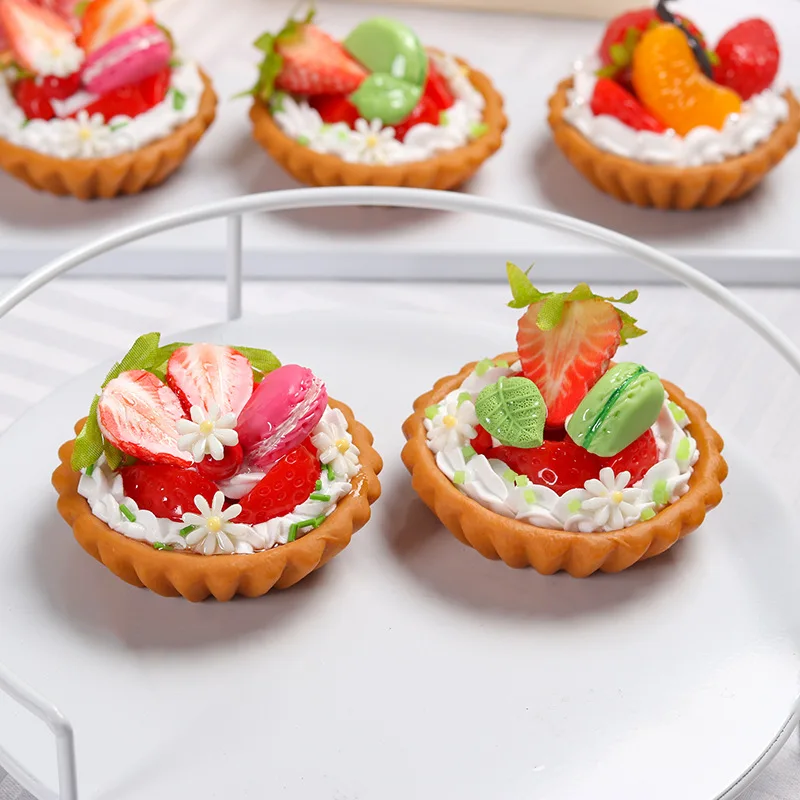 

3pcs European Style Tart Cake Model Fake Fruit Cake Macaron Dessert Window Decoration Ornament Ins Kitchen Food Photography Prop