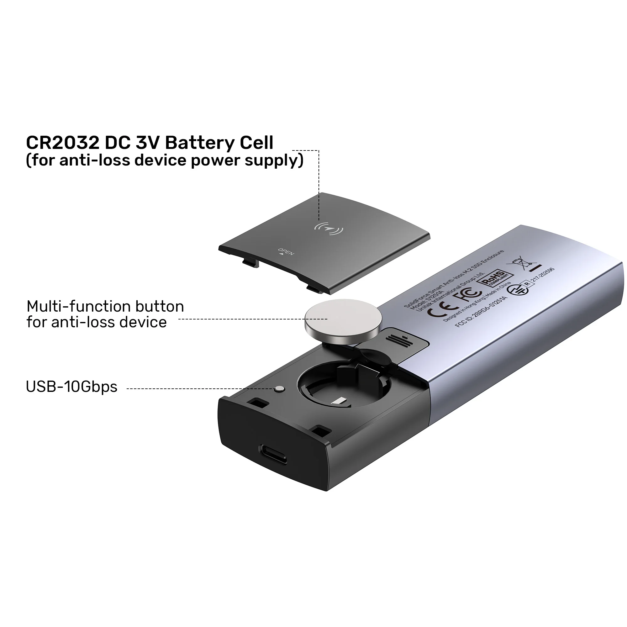 S1251A 스마트 분실방지 M.2 SSD 인클로저 USB 10Gbps to M.2 PCIe NVMe 하드 디스크 (TRIM UASP 가속 기능 포함) PC, 휴대폰, 노트북용