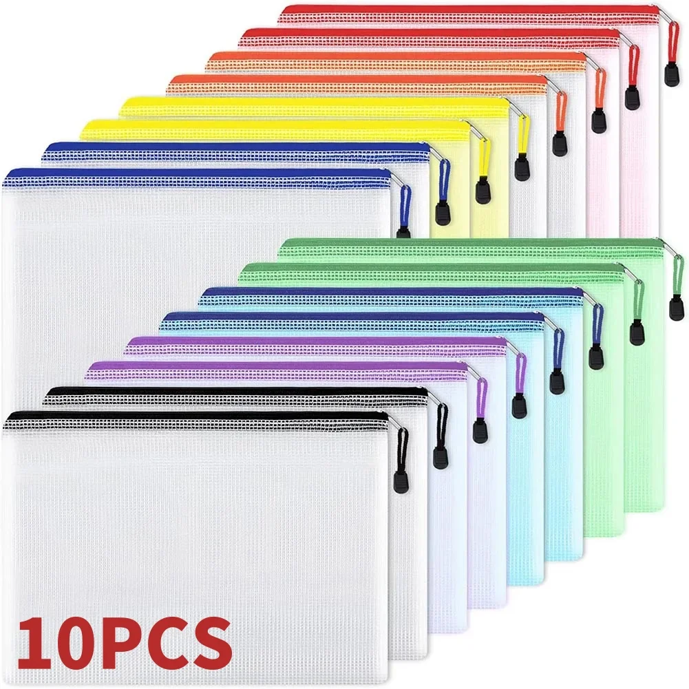 Mesh Zipper Pouch Document Bag Waterproof Zip File Folders Pencil Case Storage 5/10 PCS A3/A4/A5/A6