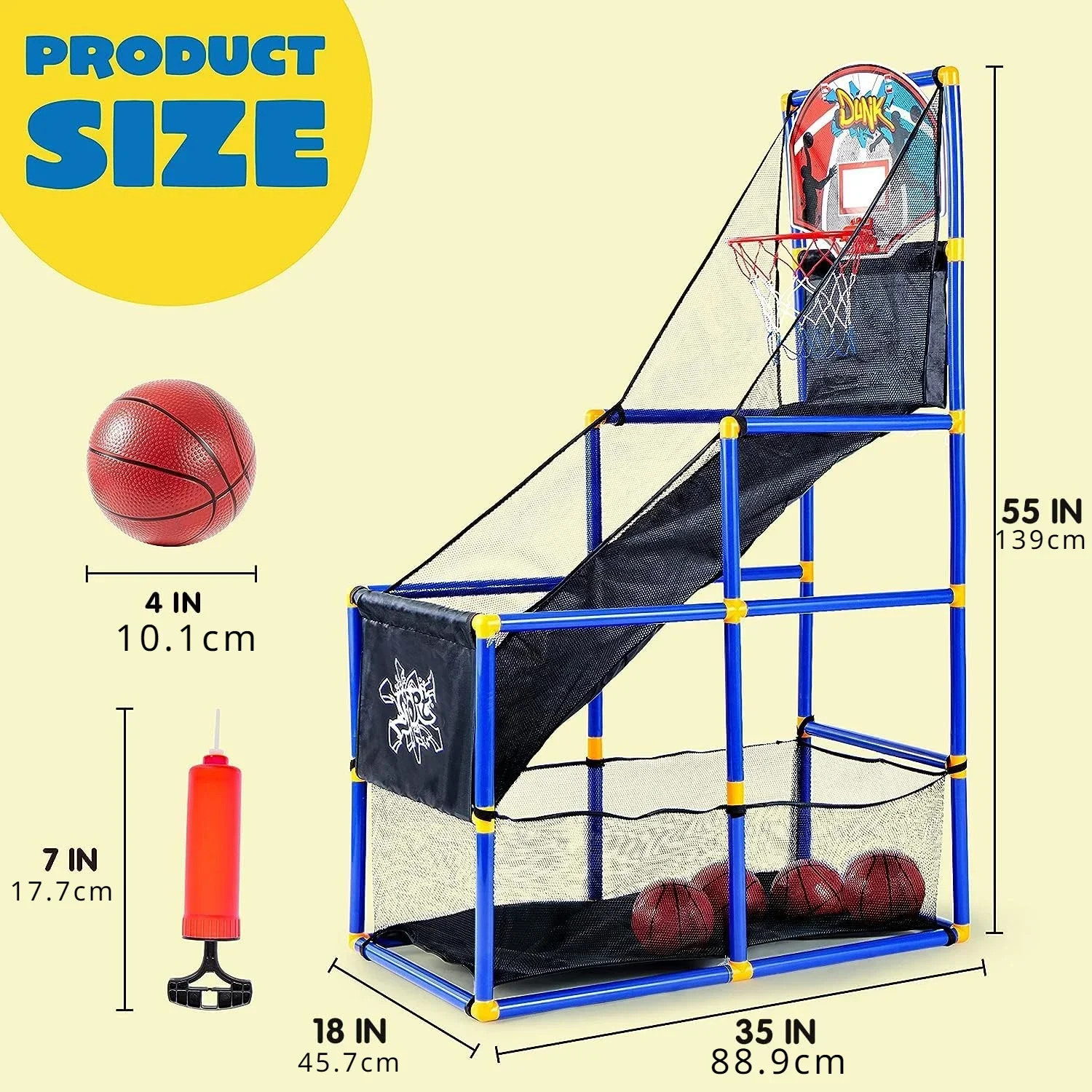 Arcade Basketball Game Set with 4 Balls and Hoop for Kids Old Indoor Outdoor Sport Play Basketball Game Toys Gifts for Toddlers 2