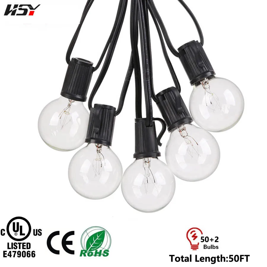 

4PCS 50FT 5W 110V 230V IP44 Christmas G40 Tungsten Bulbs String Lights Bulbs for Outdoor Garden