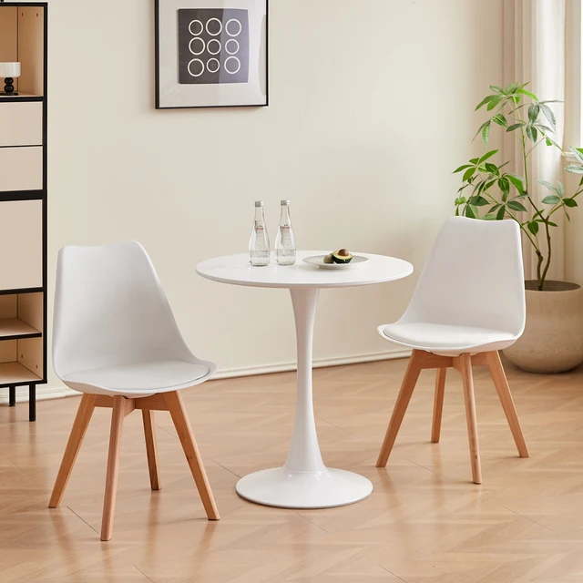 Tavolo da pranzo rotondo Elegante tavolo da pranzo con piano a tulipano nordico bianco Tavolo rotondo versatile Cucina Caffè Balcone BIaro/Nero 70 cm 1