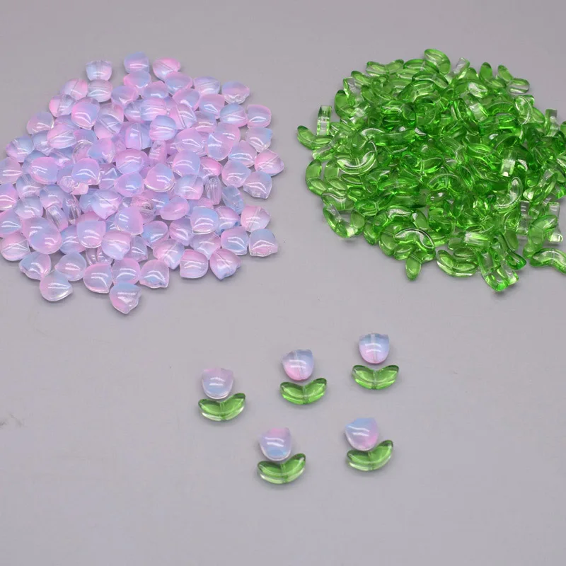 30pcs 9mm Multicolor Glass Tulip Flower Beads