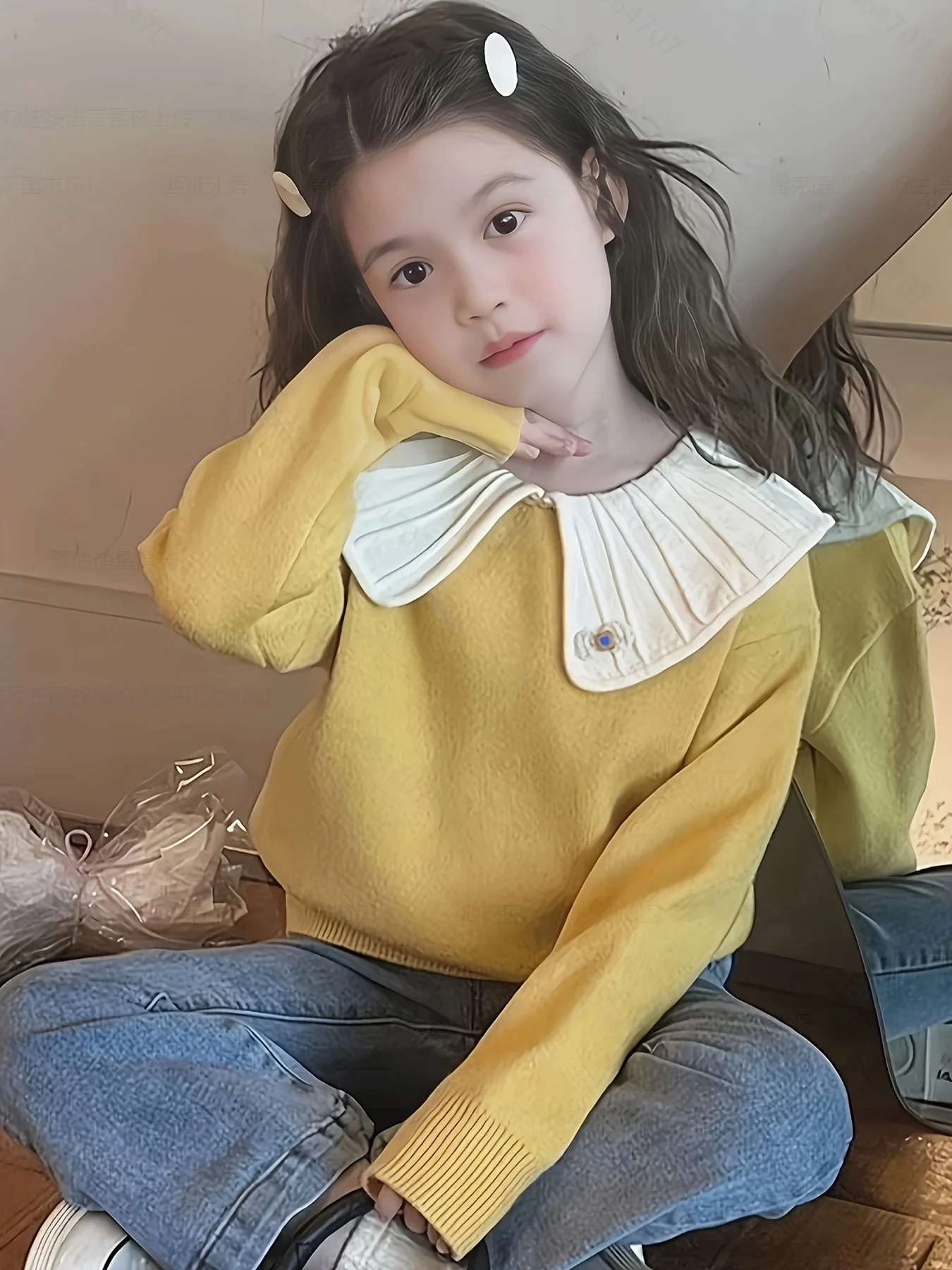 Strickwaren für Mädchen, Herbst- und Winterkleidung, neuer Stil, Samtstrickwaren für Kinder, Wolloberteile mit verdicktem Boden für Mädchen – Detail 1