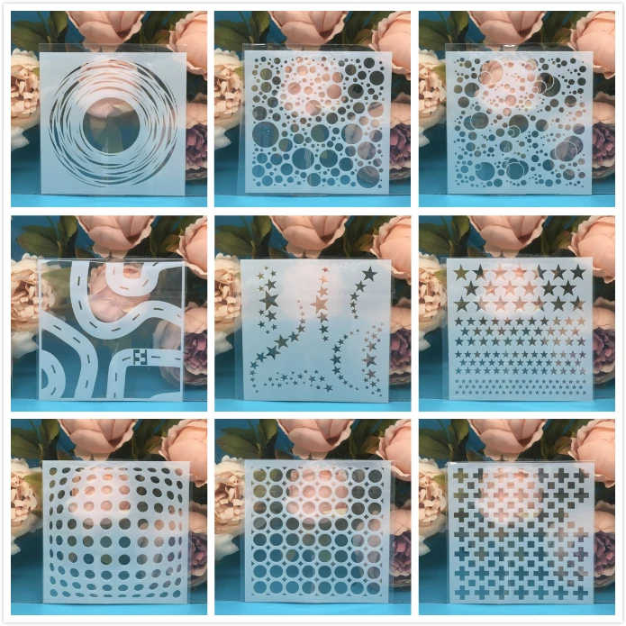 

9Pcs/Lot 13cm Star Hole Line DIY Layering Stencils Painting Scrapbook Coloring Embossing Album Decorative Card Template