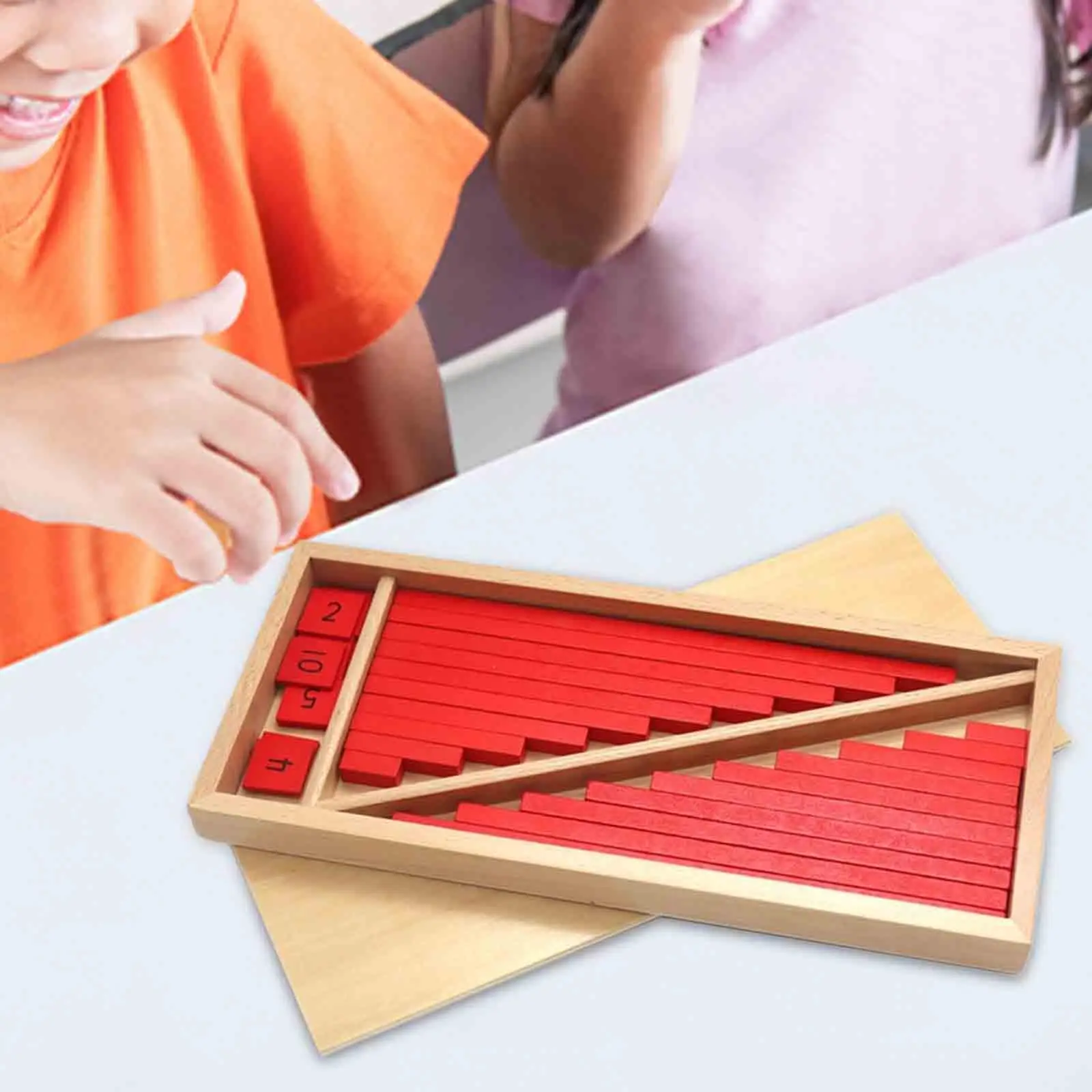 Montessori Numerical Rods with Number Tiles Teaching Aids with Storage Tray for Early Childhood Preschool Children Kindergarten