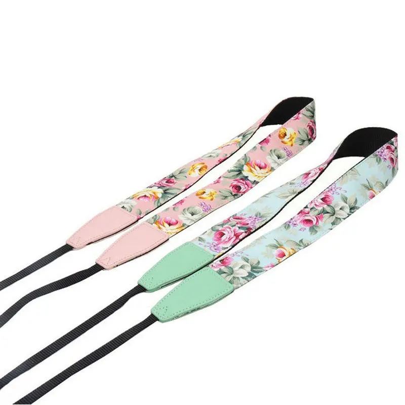 2022 Hot Sale Fashion Lightweight Flower Adjustable Leather Ends Neck Shoulder Wrist Camera Strap For Woman High Quality