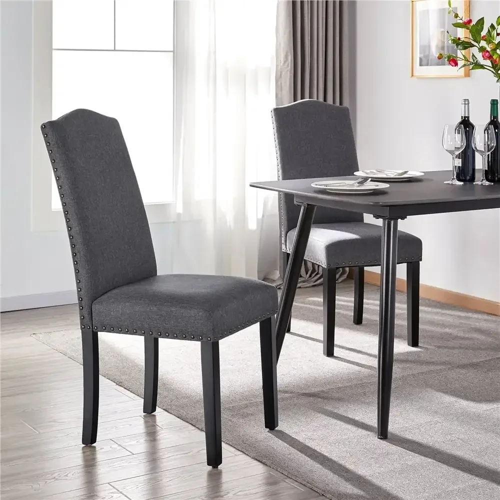 

Dining Chairs with Rubber Wood Legs and Non-Woven Fabric Armless Chairs for Kitchen Living Room, Set of 2, Dark Gray