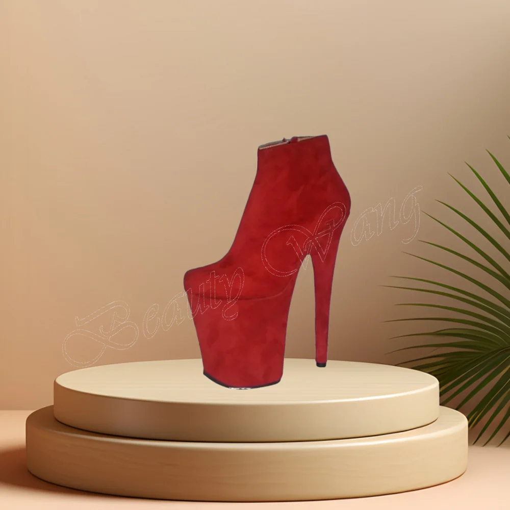 

Red Spike Heel Short Boots Suede Cross Tied Platform Spike High Heel Shoes for Women Runway High Heels 2023 New Zapatillas Mujer