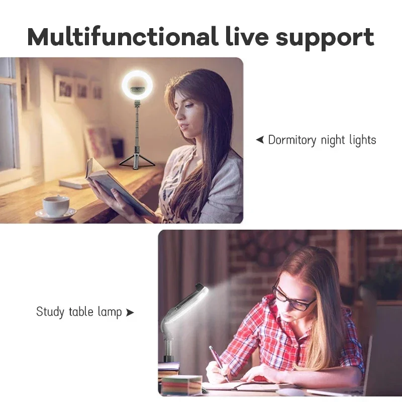 Wireless Bluetooth-compatible Selfie Stick Foldable Handheld Remote Shutter Tripod LED Ring Photography Light Shoot Live