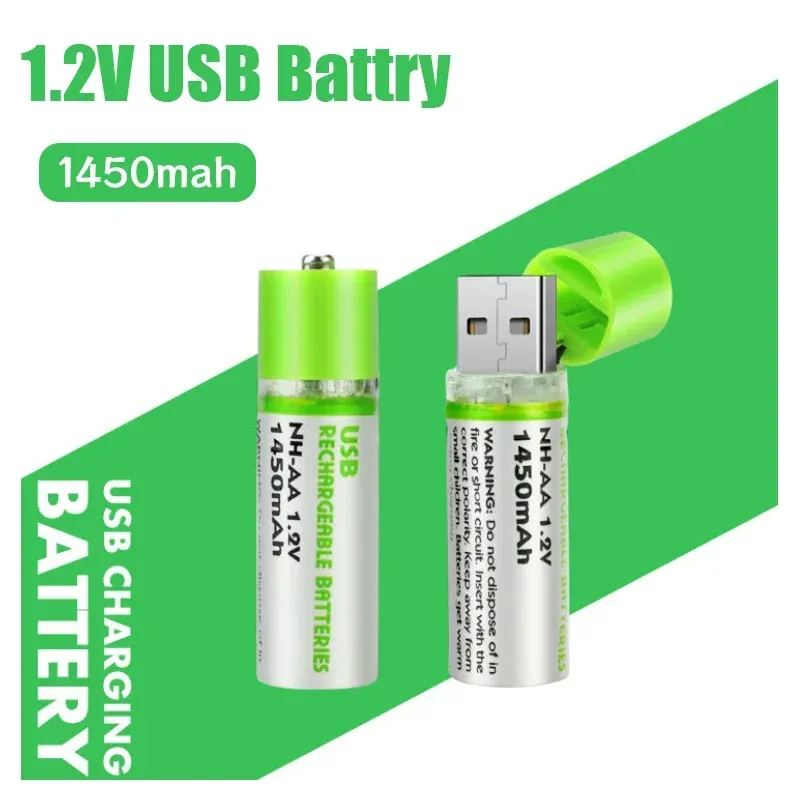 Original 1.2V 1450mAh AA USB Rechargeable Lithium Battery Cells for Remote Control Mouse Small Fan Electric Toy Dice Radio Clock