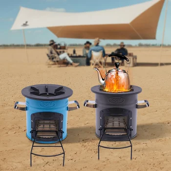 New 304 Stainless Steel Wood-Burning Portable Rocket Stove  Camping Exploring Outdoor Cooking Outdoor Hiking Picnic BBQ Cooking 6