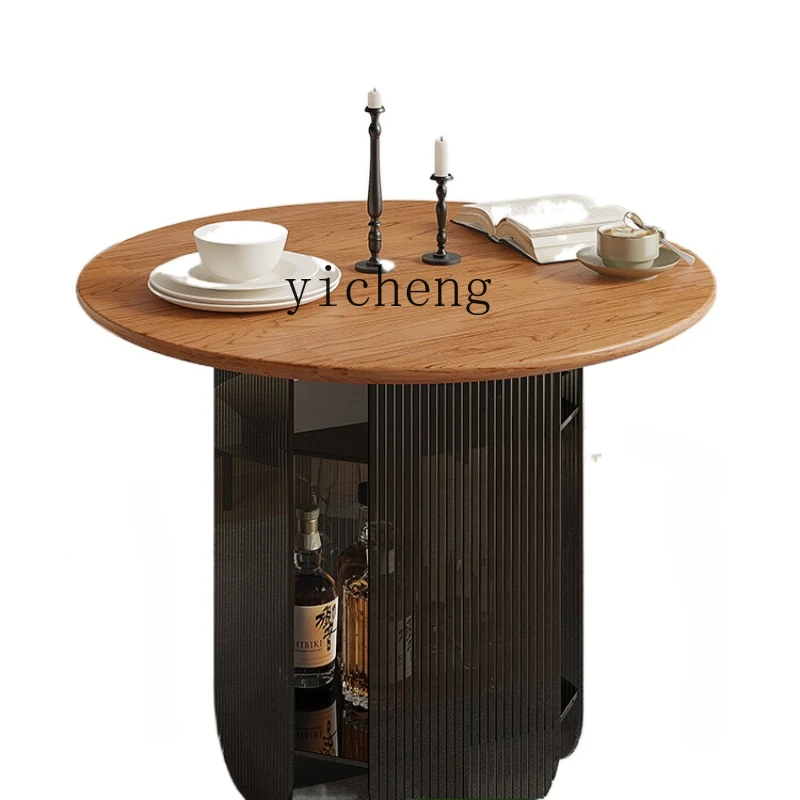 

ZC Acrylic Solid Wood round Dining Table Household Small Apartment Cherrywood round Table Dining Table Coffee Table