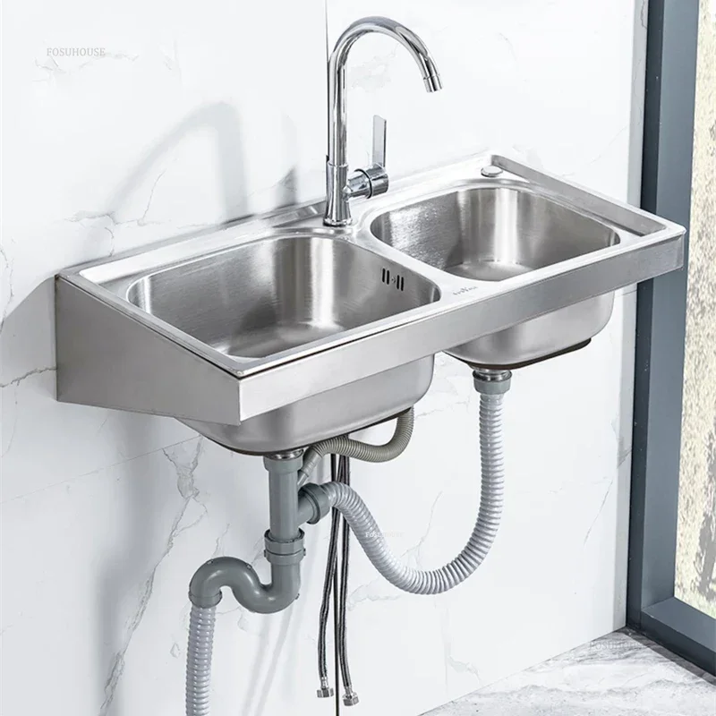 Stainless Steel Kitchen Sinks for Home Wall-mounted Dish-washing Kitchen Sink Wall-mounted Wash Basin with Bracket Washing Sinks