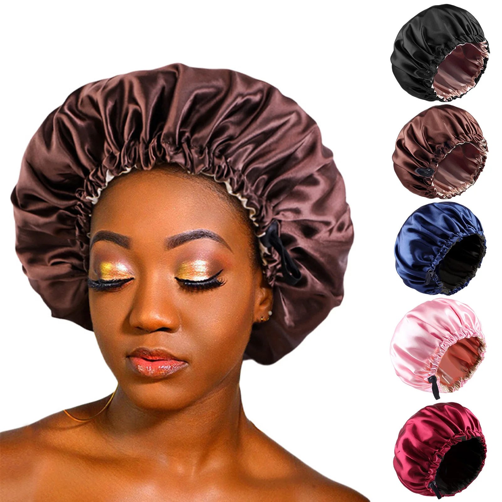 Women Shower Cap Sleeping Satin Bonnet Lace-up Bow Waterproof Women Braids Curly Night Hat Beauty Parlor Cap Salon Hat 6