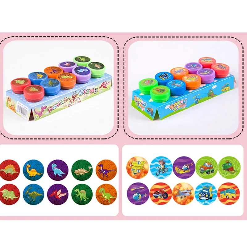 10pcs Children Toy Stamps Smiley Face Kids Seal Scrapbooking Stamper DIY Painting Photo Album Decor Cartoon Animal Dinosaur Seal