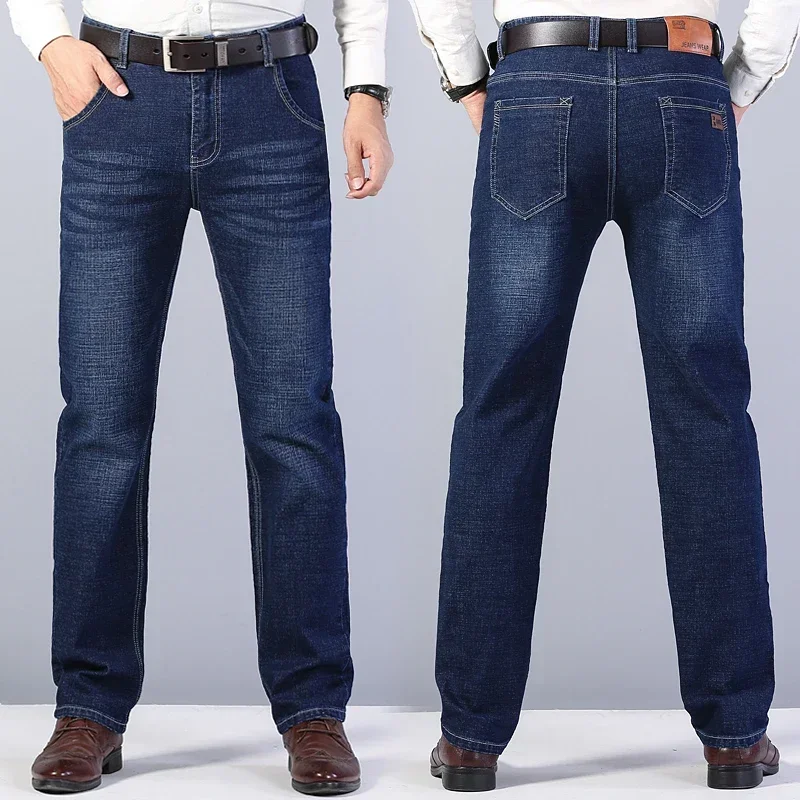 Business Men's Clothing Stretch Jeans Autumn New Straight Casual Regular Classic Fashion Denim Trousers Male Black Blue Pants 6